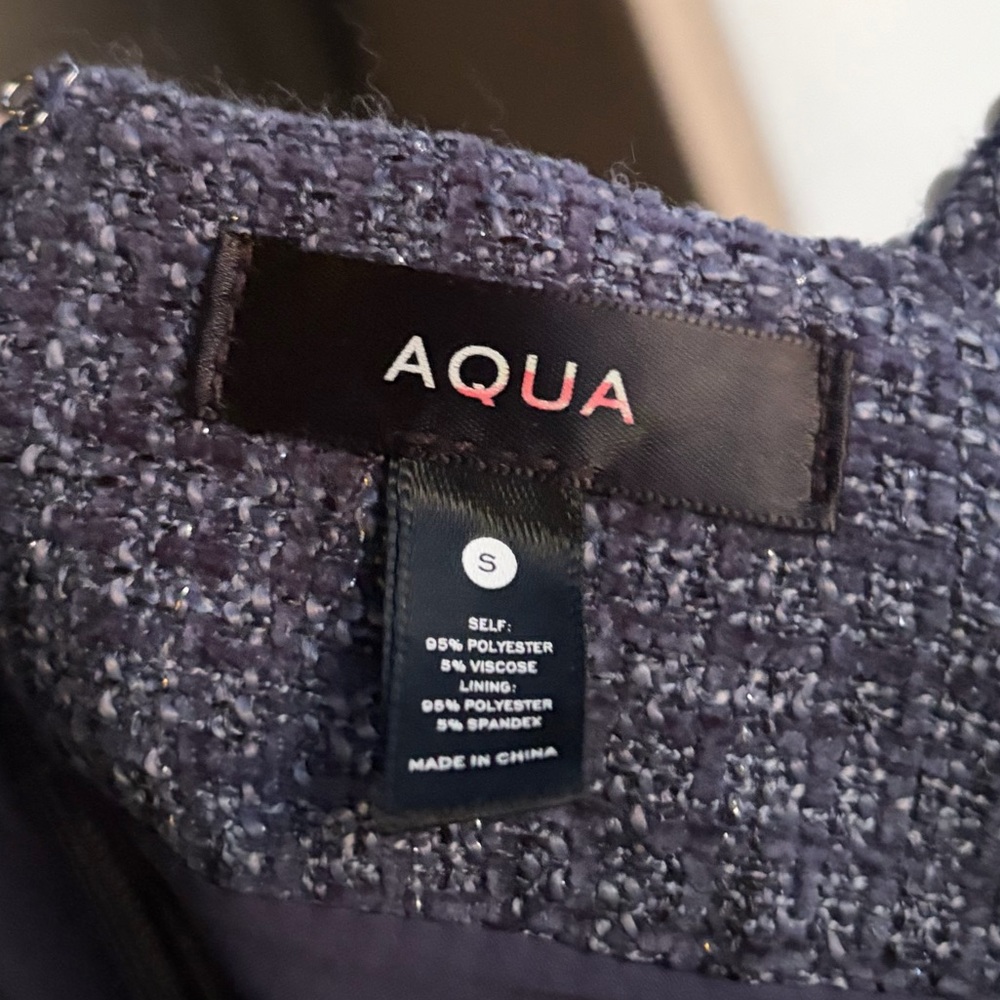 🆕 AQUA Tweed Drop Waist Mini Dress Exclusive Pearl Strap Bow Detail Size S Party - Picture 13 of 16